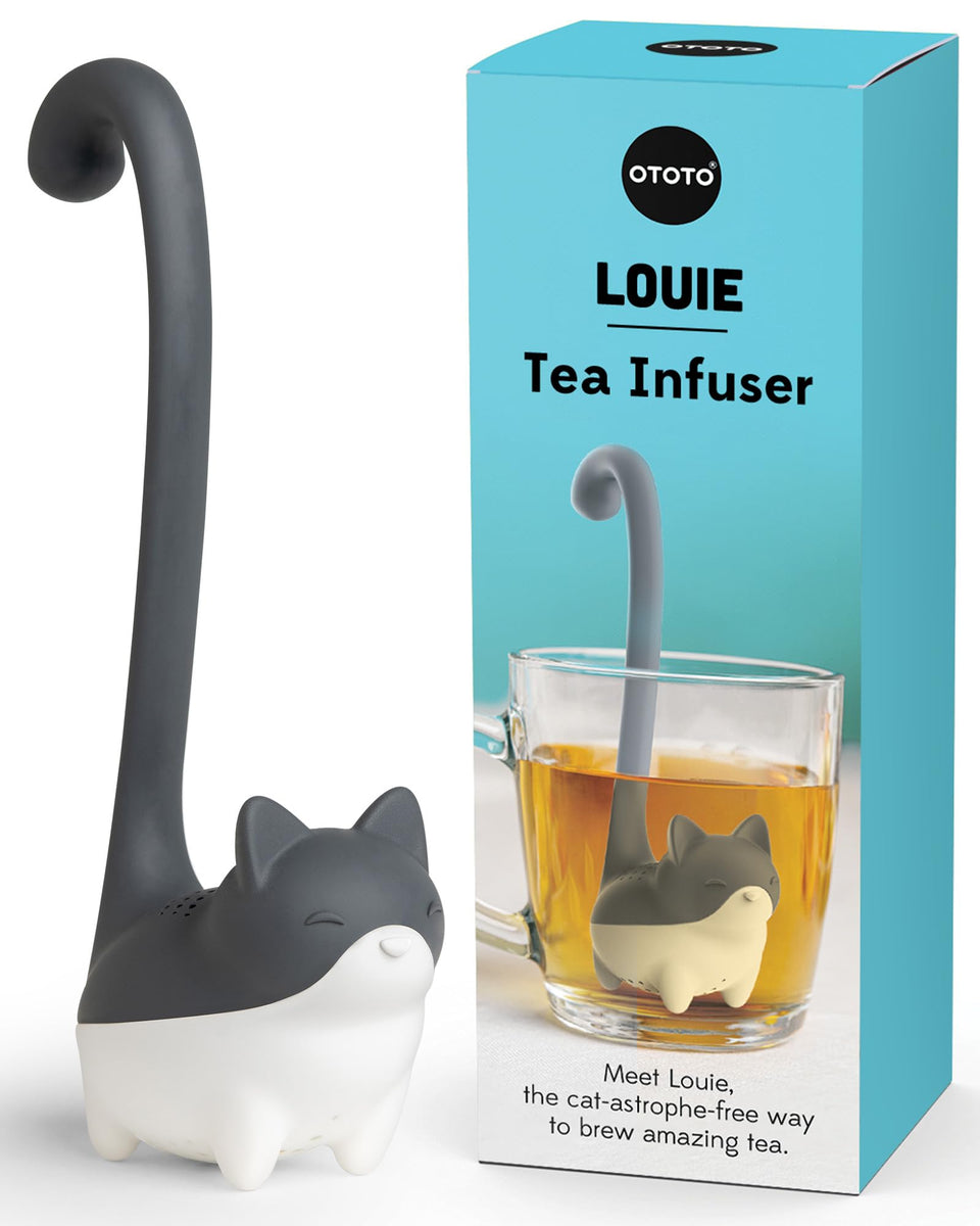 OTOTO Louie cat tea infuser in cup for easy loose-leaf brewing