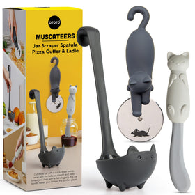 OTOTO Muscateers Kitty Cut pizza cutter in action for clean, precise slicing.
