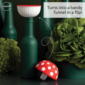 OTOTO Mushroom funnel fits bottle necks securely for controlled liquid transfer.