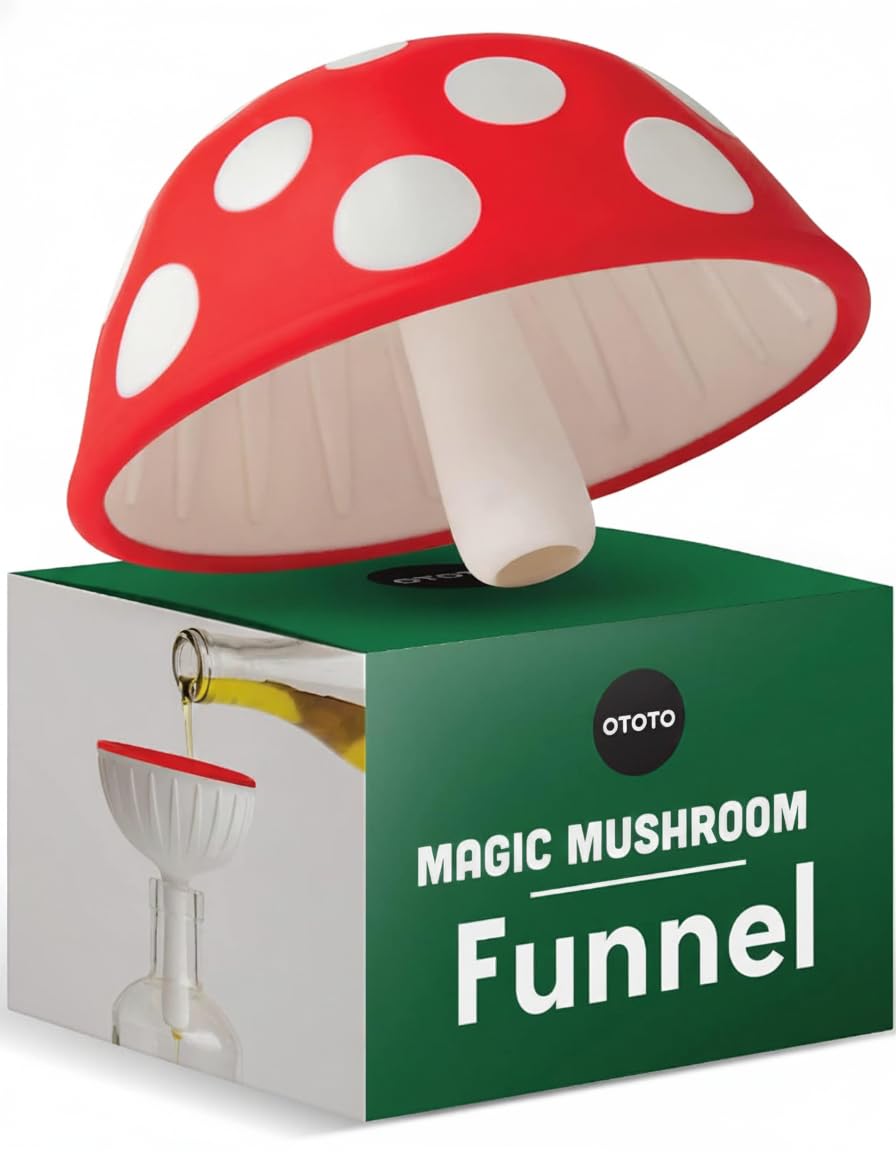 OTOTO Mushroom foldable funnel with wide mouth keeps counters clean during pouring.