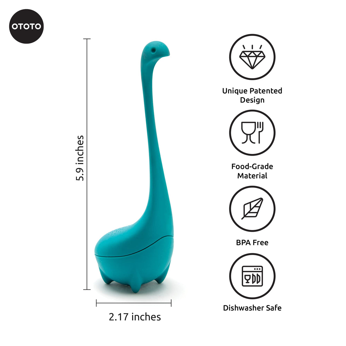 OTOTO Nessie steeping spoon design enables easy tea straining.