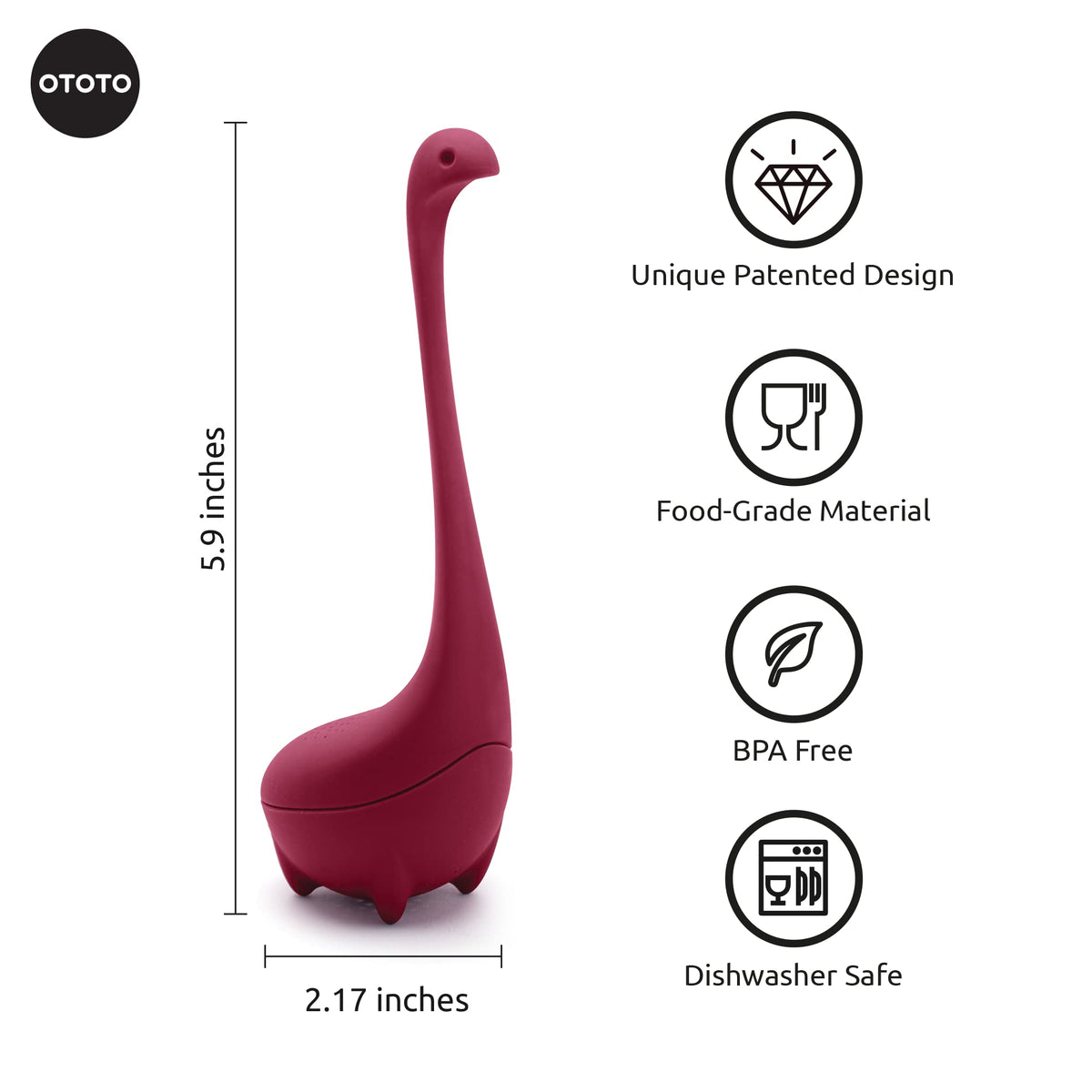 Close-up of OTOTO Nessie infuser showing playful design.