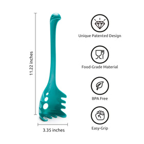 Papa Nessie spaghetti spoon with ergonomic neck holds noodles securely