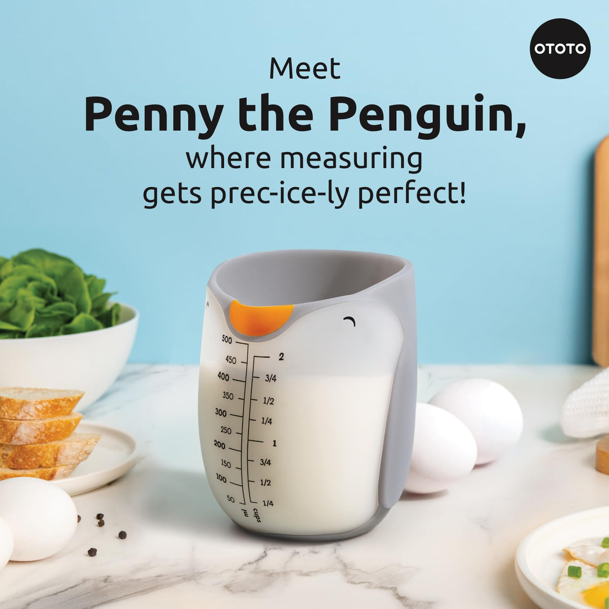 OTOTO Penny Penguin measuring cups stand upright to prevent spills