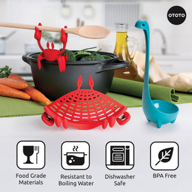 OTOTO Prep Pals Crabby clips onto pots for mess-free pasta prep