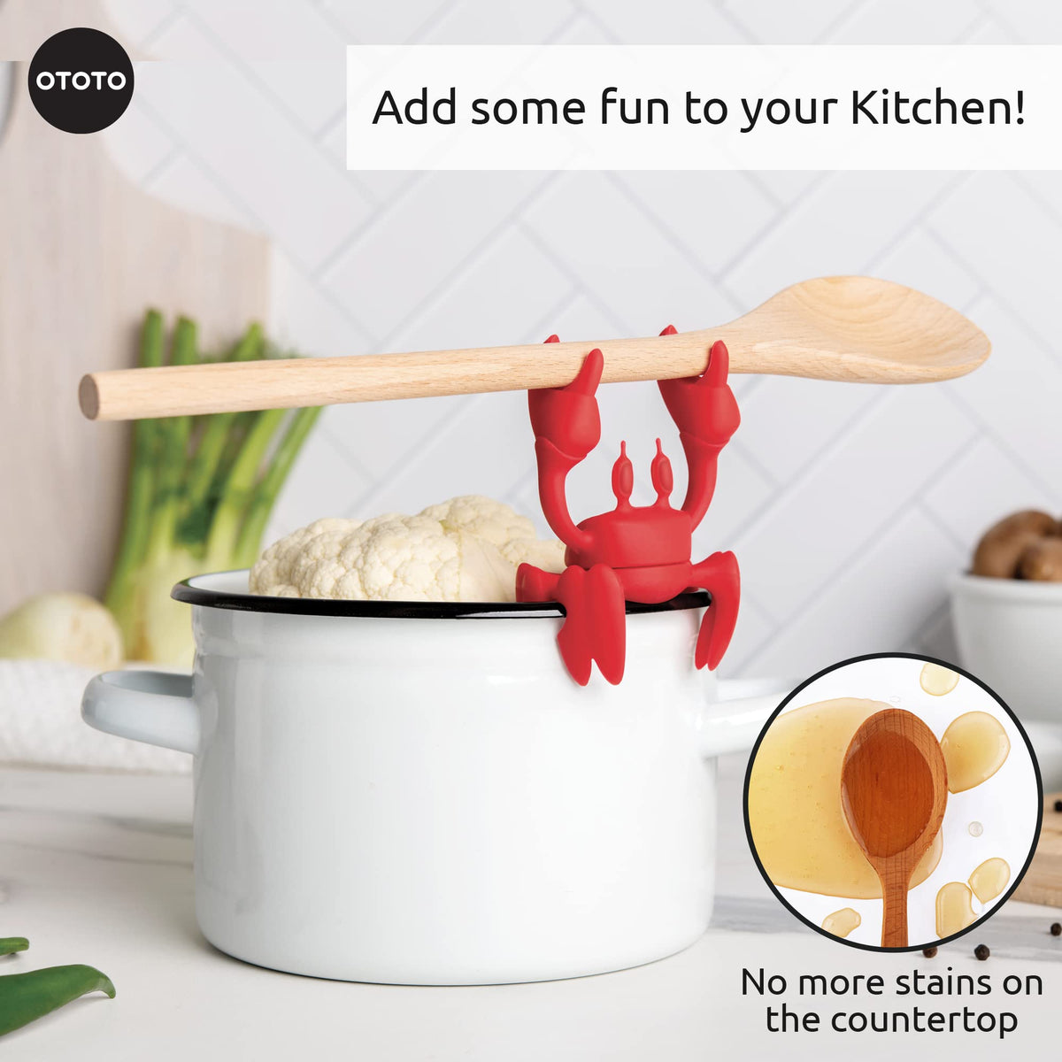 OTOTO Red the Crab holds spoons and tongs within easy reach
