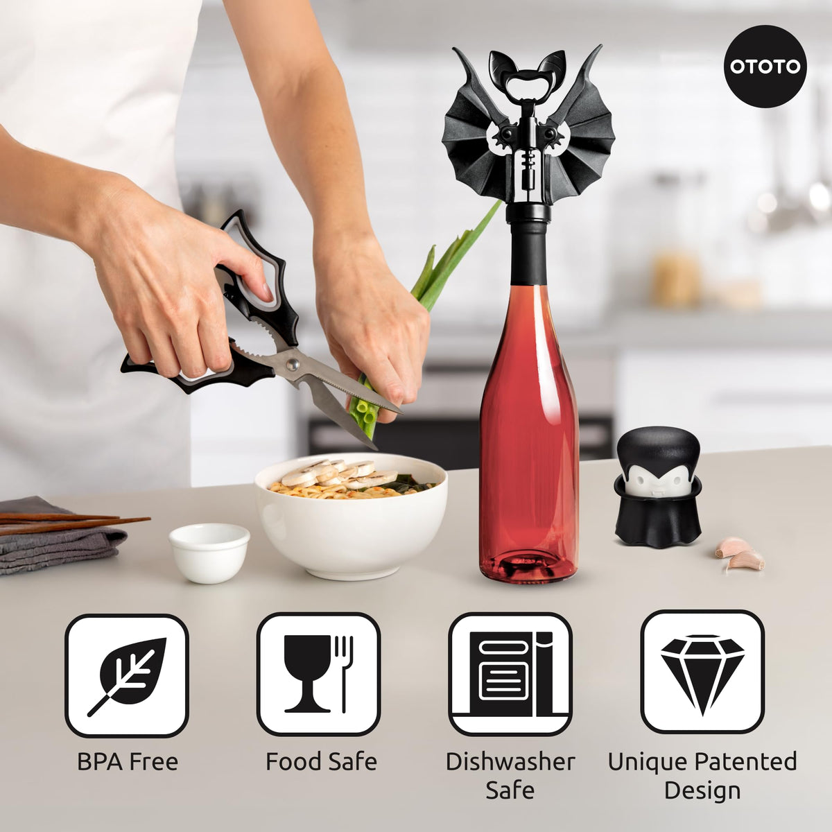OTOTO Vino bottle opener in action for easy wine and beer access