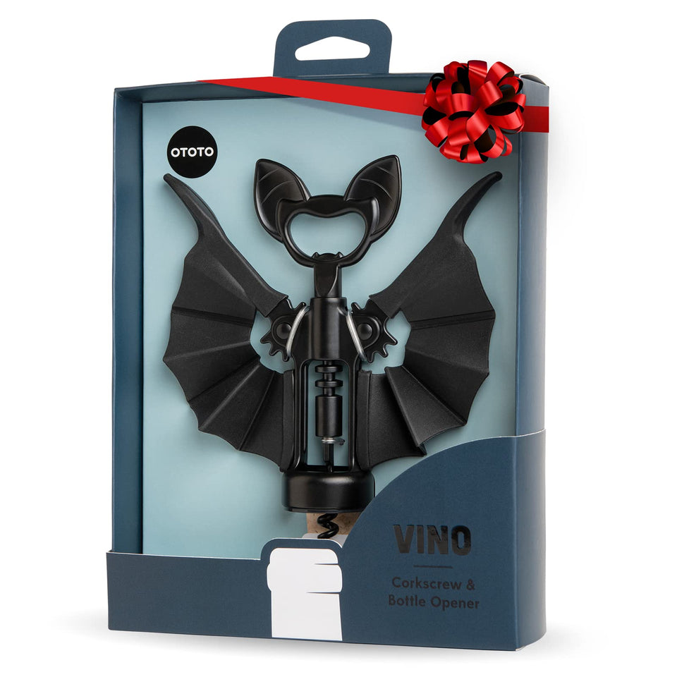 OTOTO Vino Spooky Bat corkscrew opens wine bottles with playful ease.