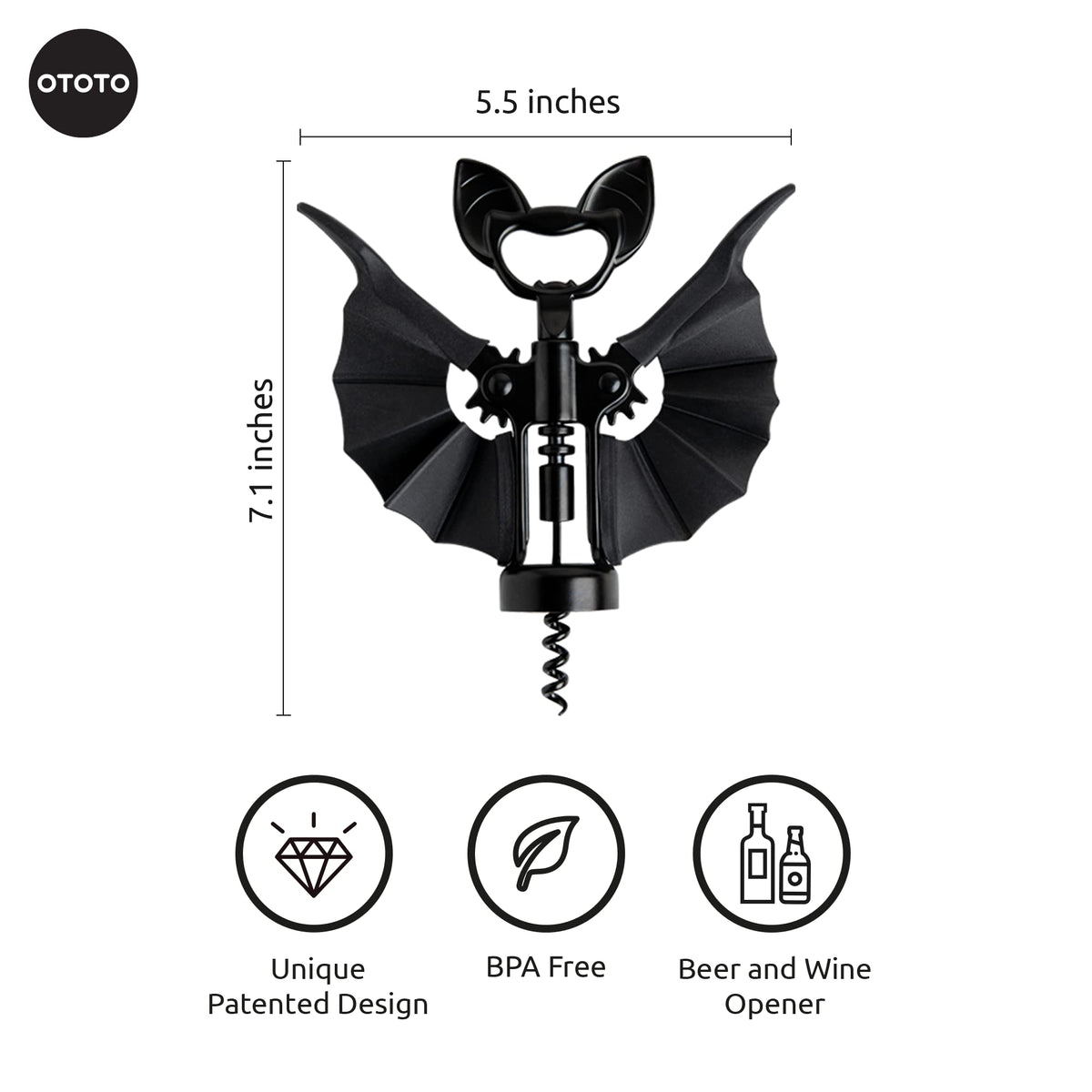 OTOTO Vino Spooky Bat removes foil and corks in one motion.