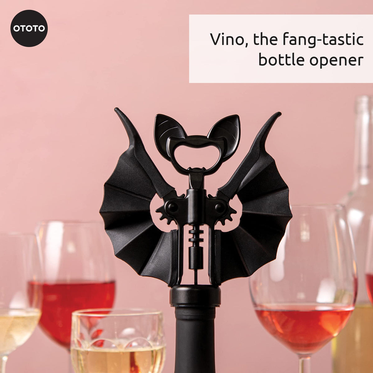 OTOTO Vino Spooky Bat on display in gift packaging for wine lovers.