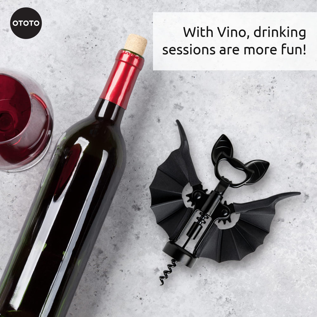 OTOTO Vino Spooky Bat adds gothic flair to parties.