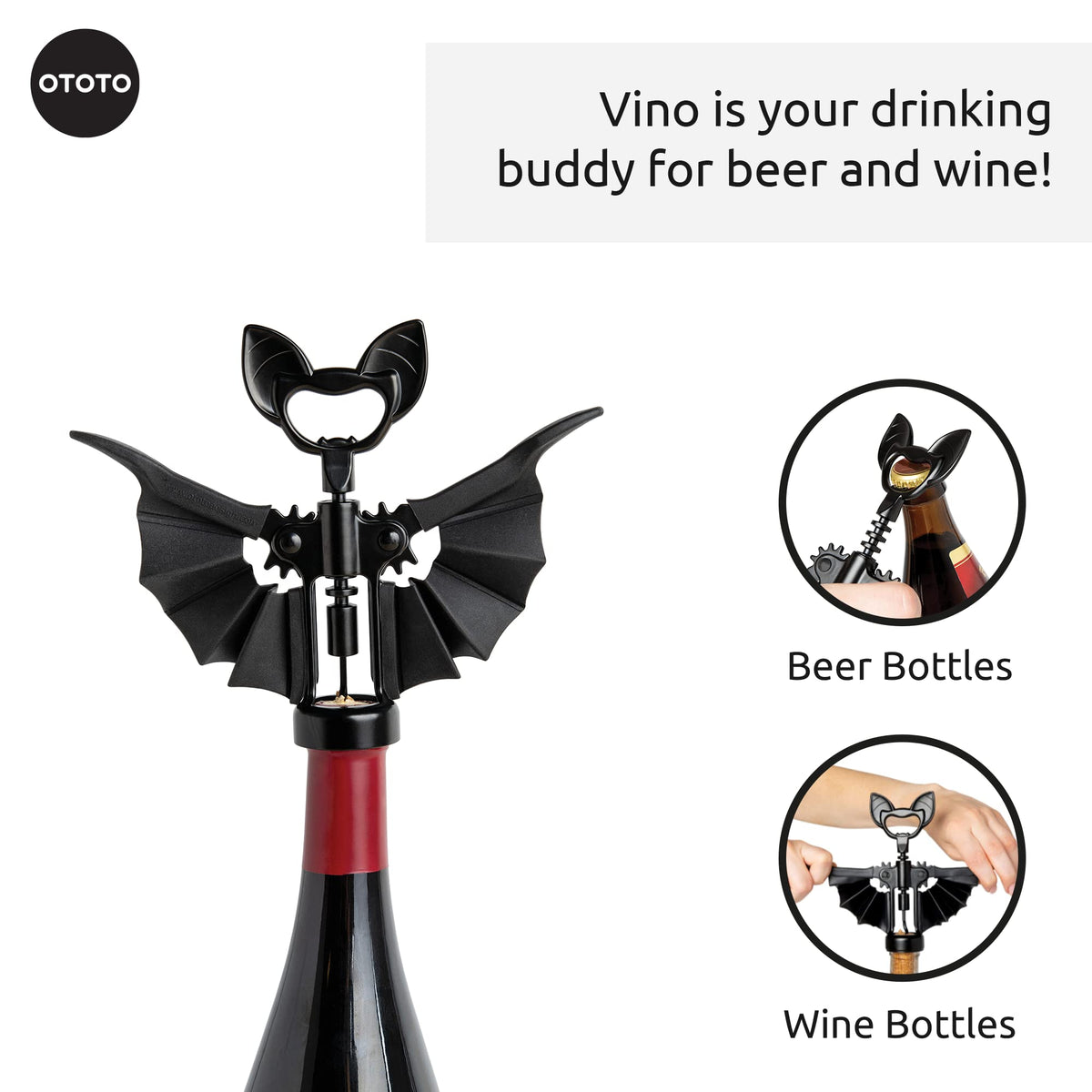 OTOTO Vino Spooky Bat design highlights durable wings and sharp fang.