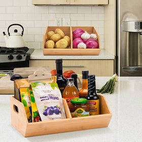 otovioia bamboo storage bin natural finish adds modern kitchen look.