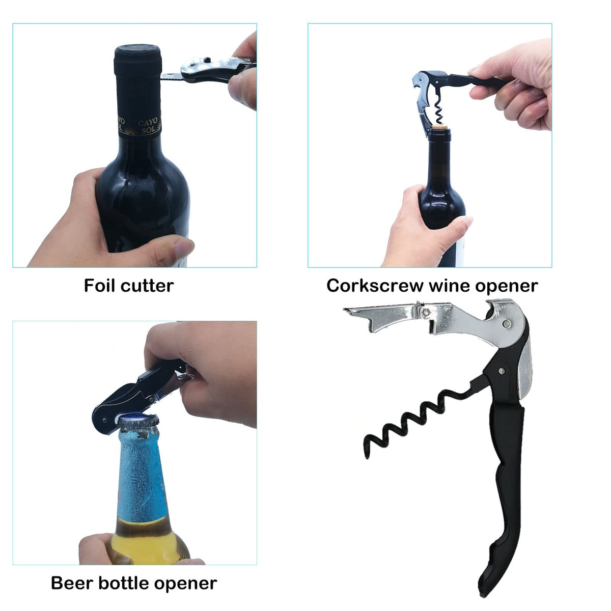 Otstar five-in-one opener includes jar, bottle, and can capabilities.