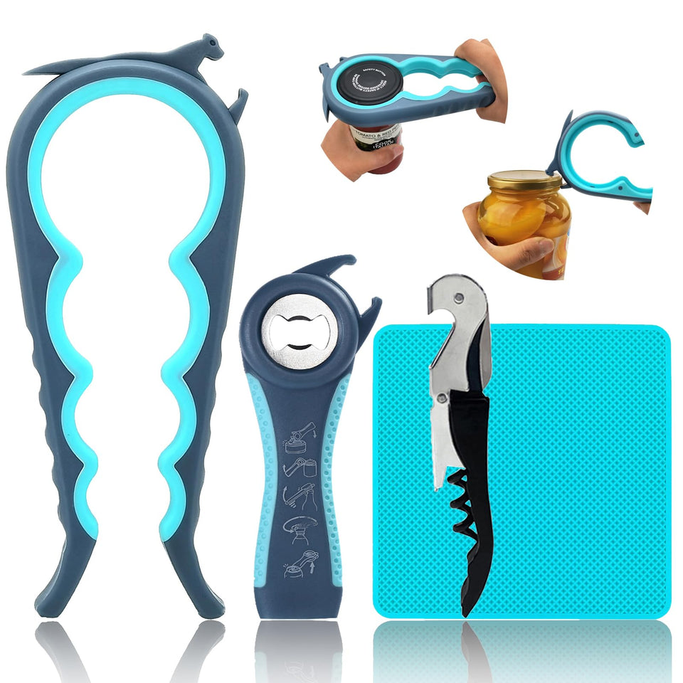 Otstar jar and bottle opener set in action providing easy grip for stubborn jars.