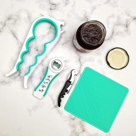 Otstar mouth-shaped lid opener provides leverage to loosen large lids.