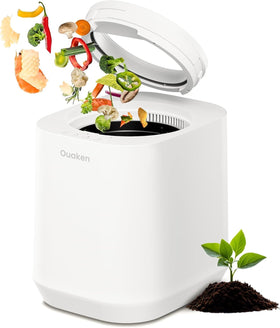Ouaken 4L electric composter on kitchen counter for everyday waste reduction.