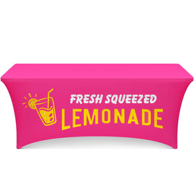 Oudain lemonade tablecloth hot pink on a 6ft table for eye-catching summer setup.