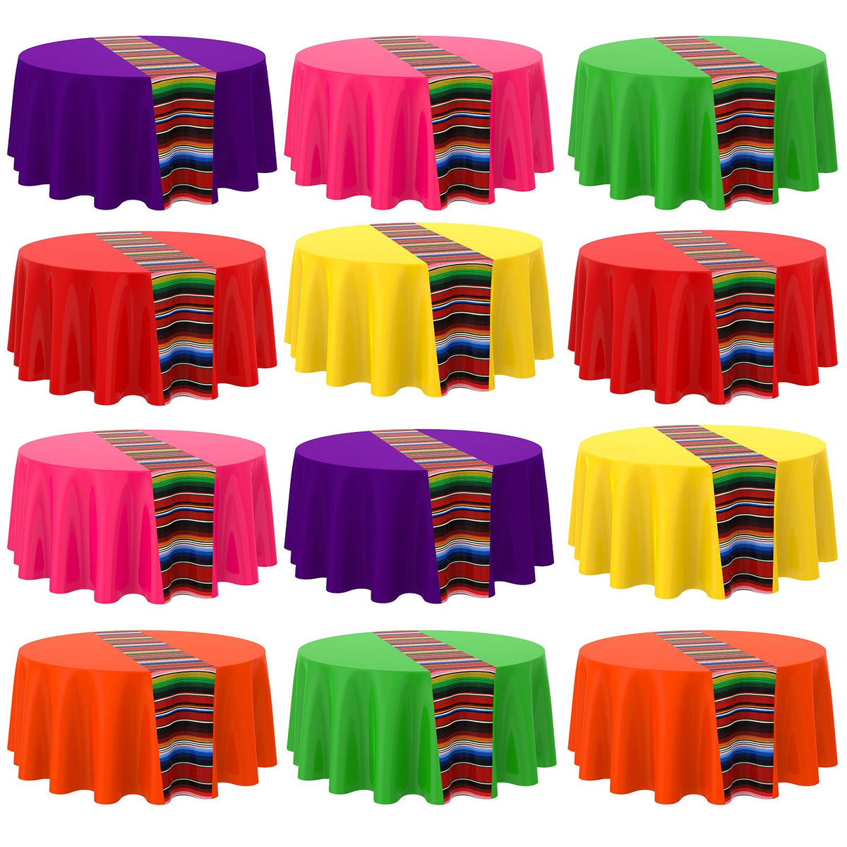 Oudain Mexican Fiesta round tablecloth with bright stripes for festive dining.