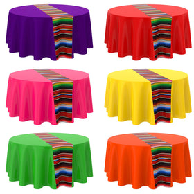 Oudain round tablecloth 84in Fiesta protects tables during celebrations