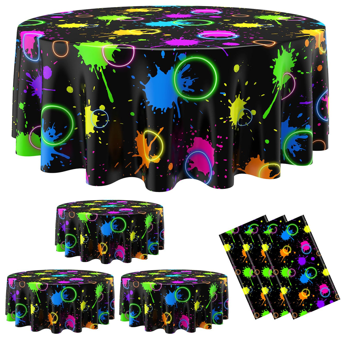 Oudain neon round tablecloth with abstract pattern for vibrant 80s and 90s parties.