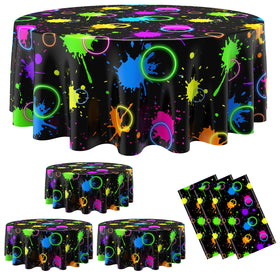 Oudain neon round tablecloth with abstract pattern for vibrant 80s and 90s parties.