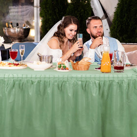 Oudain party decor in sage green for festive ambiance and cleanup readiness.
