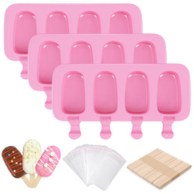 Ouddy Life popsicle molds set of three pink silicone trays with easy release for fun treats.
