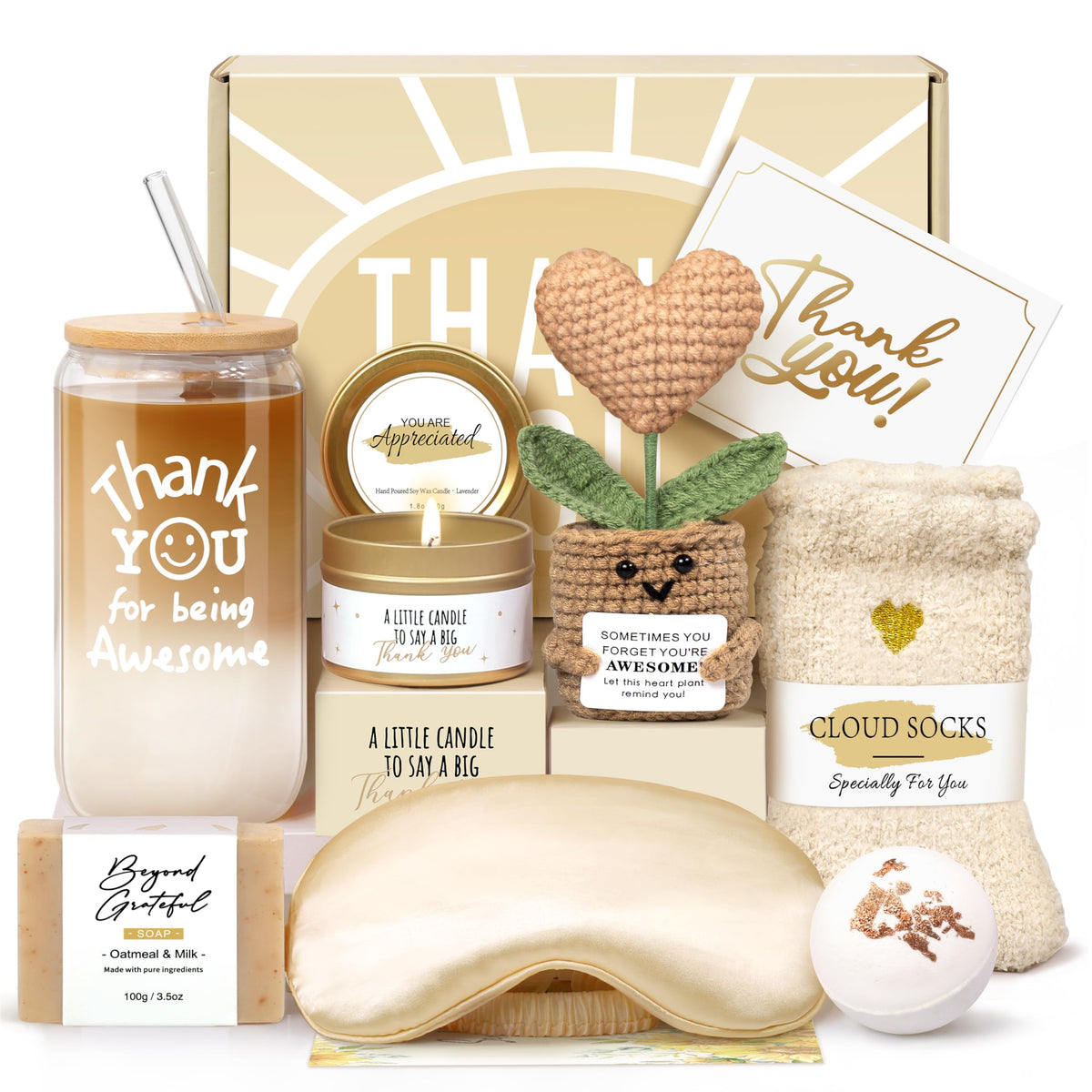 Oufrenn Thank You Box glass cup 16oz for hot coffee or iced beverages