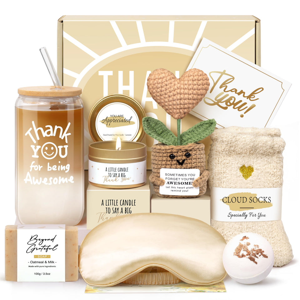 Oufrenn Thank You Box glass cup 16oz for hot coffee or iced beverages
