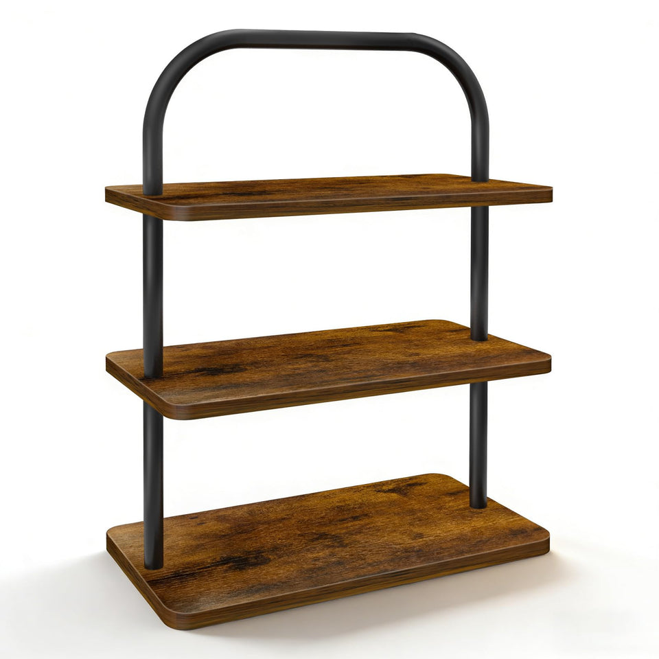 OugeWood 3-tier wood cupcake stand showcasing cupcakes in a sturdy farmhouse display.