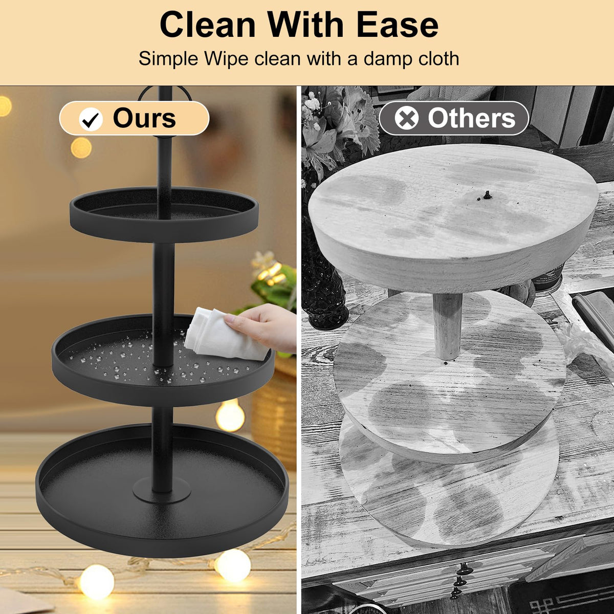 OugeWood cupcake stand with non-slip base on a countertop for stability