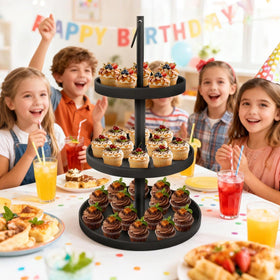 OugeWood black cupcake stand used as a stylish party display