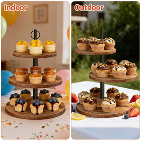 Rustic OugeWood dessert table setup elevates celebrations with natural warmth.
