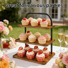 OugeWood rustic wooden cupcake display highlighting natural grain for rustic celebrations