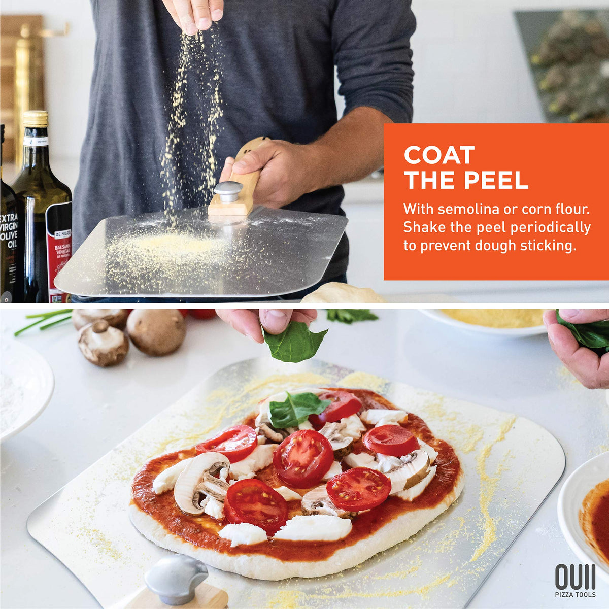 Foldable wood handle extended to 25 inches for safe oven access by OUII