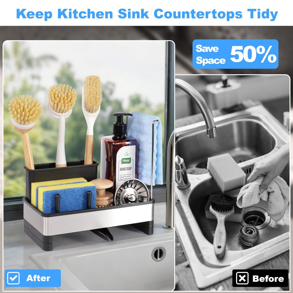 Ouletoy dish brush holder section neatly stores long-handled tools