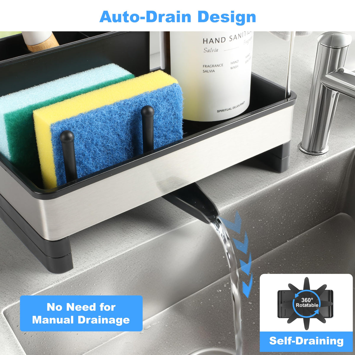 Ouletoy rotatable spout auto-drain directing water into the sink