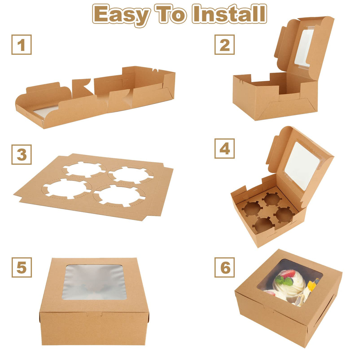 Oungy bulk 100-piece cupcake box set for bakery and events