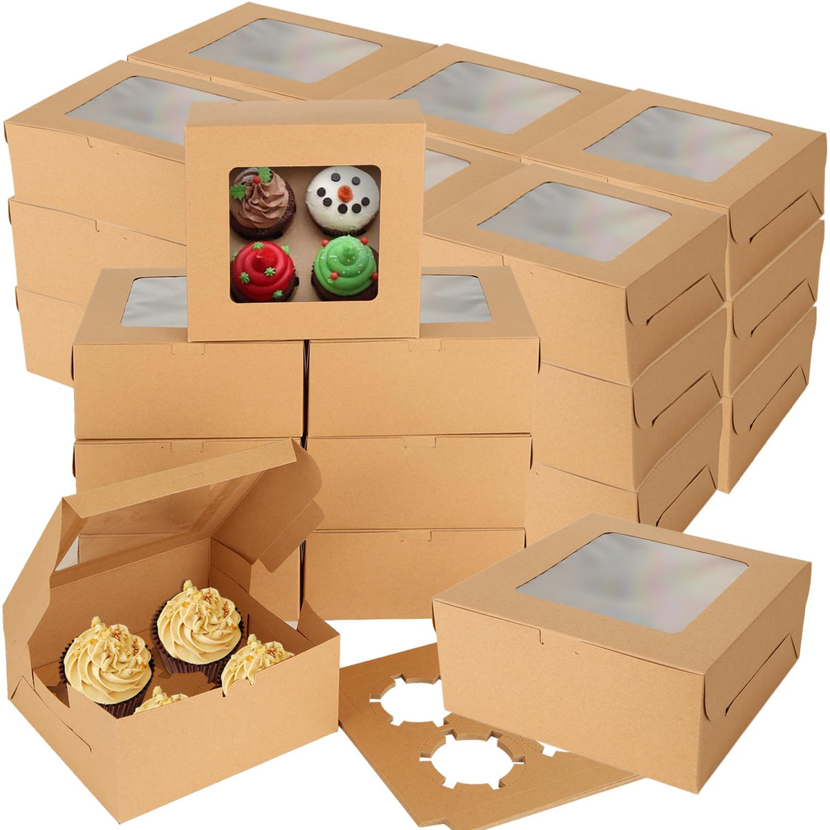 Oungy four-cavity cupcake box assembly demonstrating secure transport
