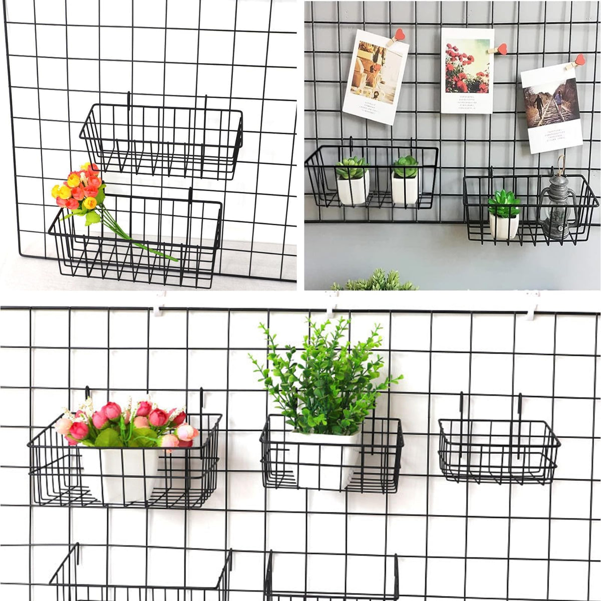 Oungy grid wall basket with 9x4x3-1 inch dimensions.