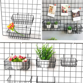 Oungy grid wall basket with 9x4x3-1 inch dimensions.