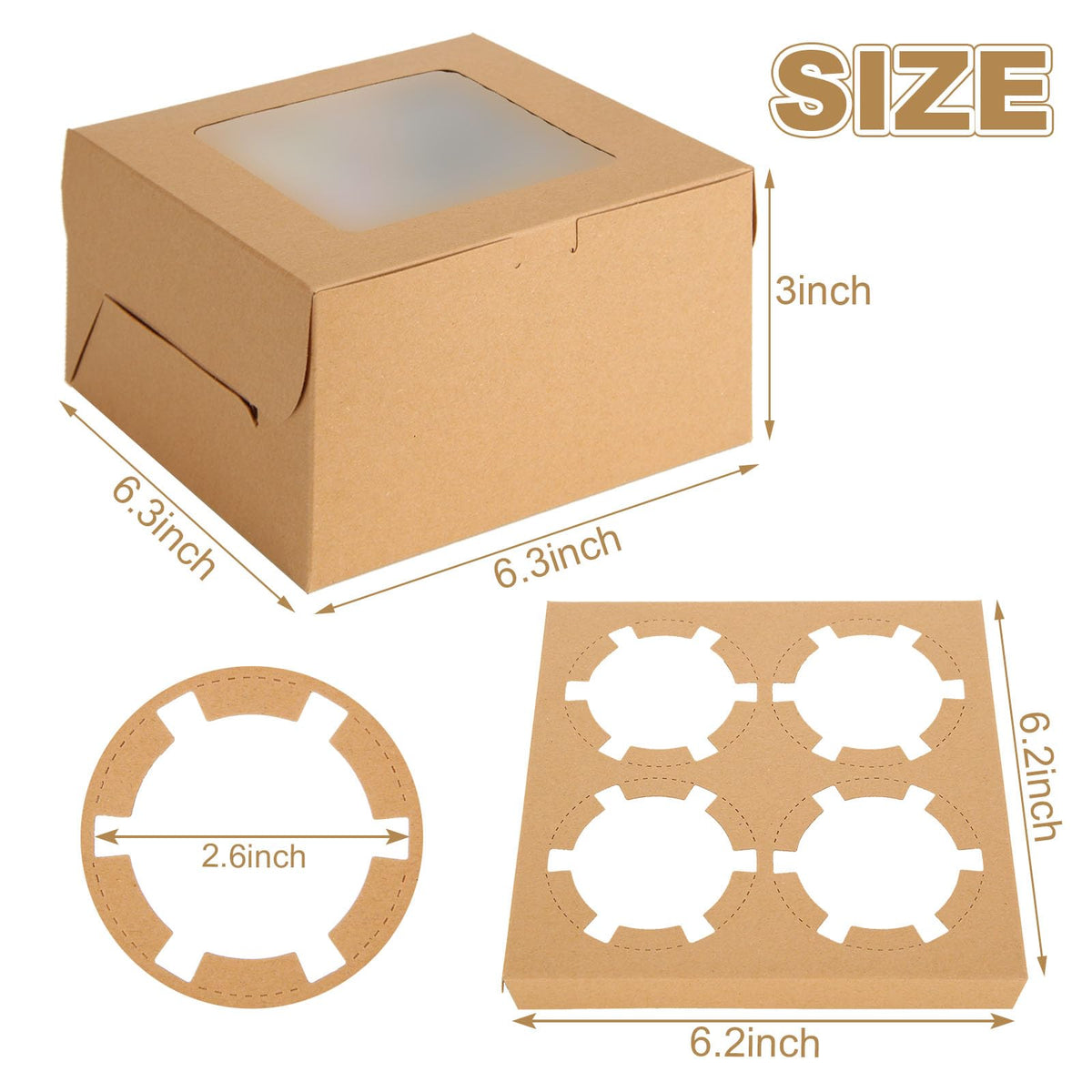 Oungy kraft paper cupcake box with clear top window for dessert display