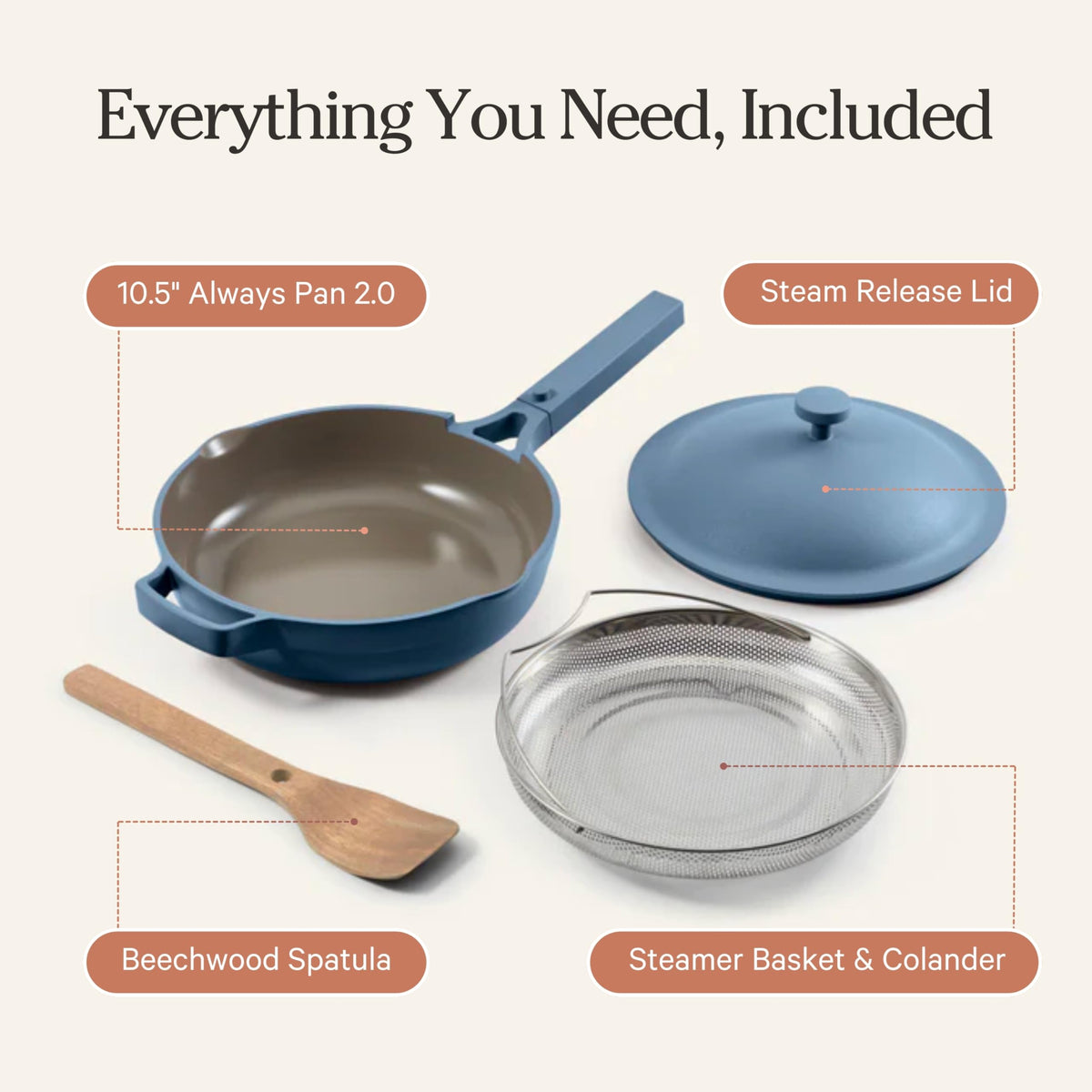 Our Place Always Pan 2.0 Blue Salt finish adds modern style