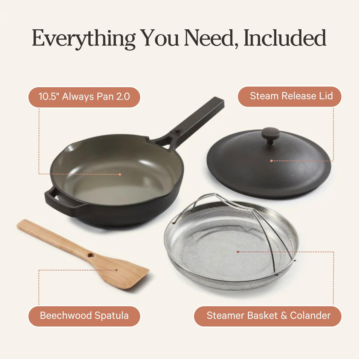 Our Place Always Pan 2.0 easy cleanup and compact storage solution.