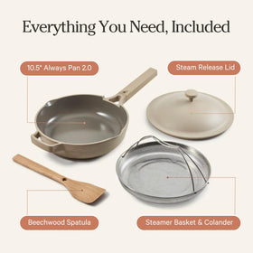 Our Place Always Pan 2.0 induction-compatible for versatile kitchen use.