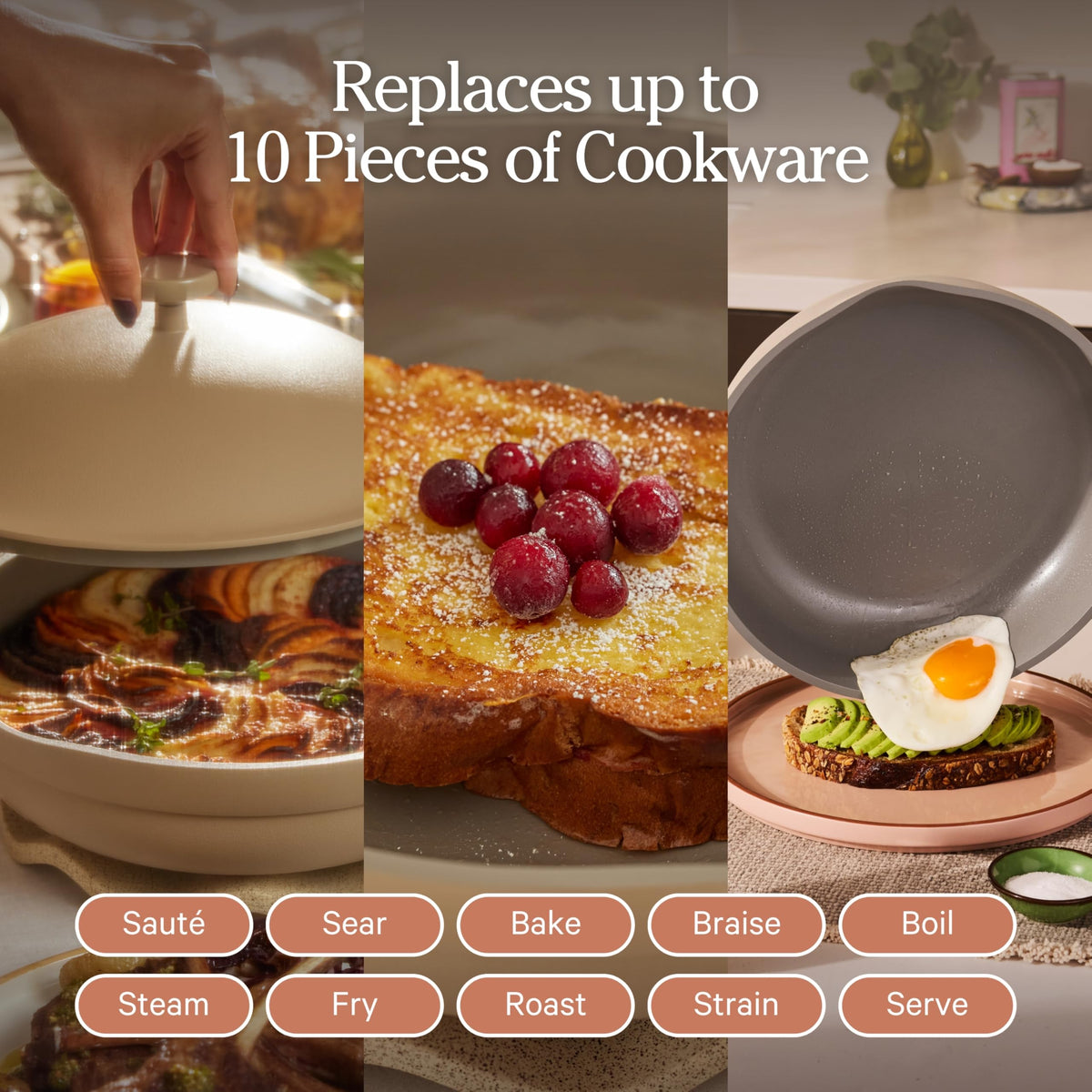 Our Place Always Pan 2.0 in lightweight recycled aluminum for fast, even heating.