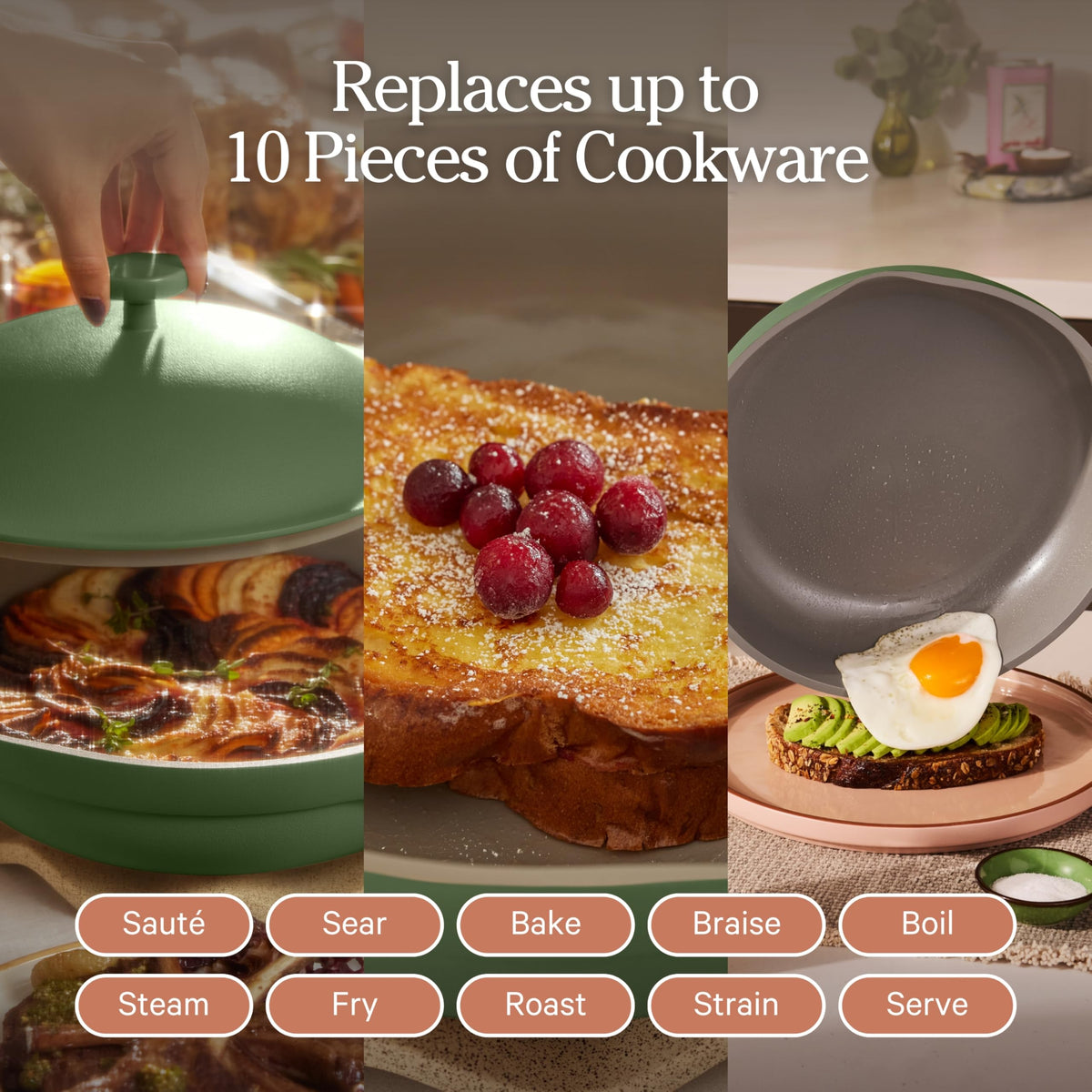 Our Place Always Pan 2.0 nesting spatula fits the pan for tidy storage.