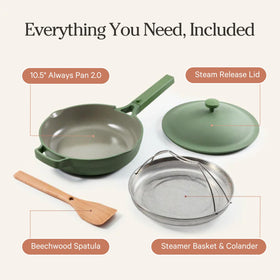 Our Place Always Pan 2.0 oven-safe up to 450 degrees Fahrenheit.
