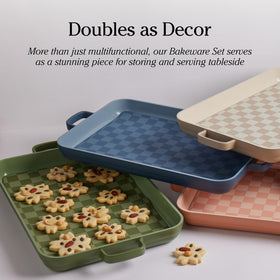 Our Place bakeware set displayed for compact storage and use